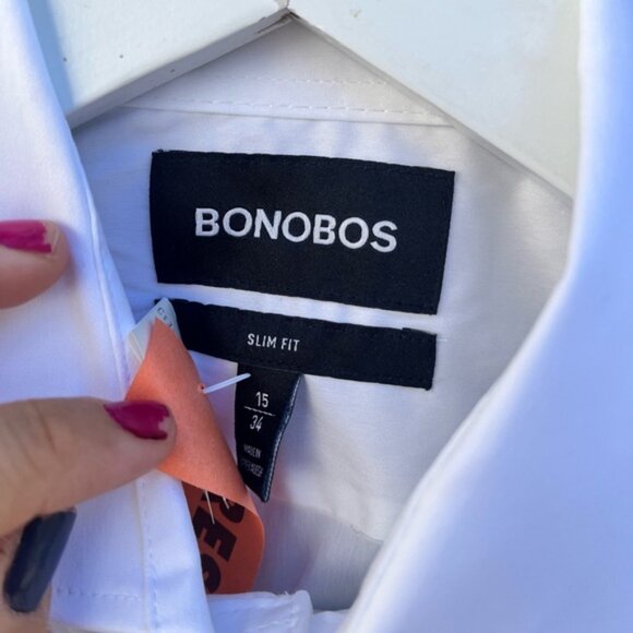BONOBOS | Cotton Stretch Shirt Slim Fit White Button Up Long Sleeve 15/34 - Picture 3 of 4